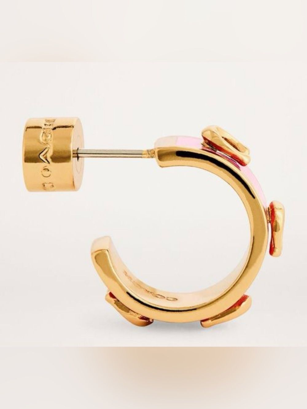 NWT COACH Pink Gold Enamel Signature C Logo Mini Huggie Hoop Earrings - Picture 7 of 10